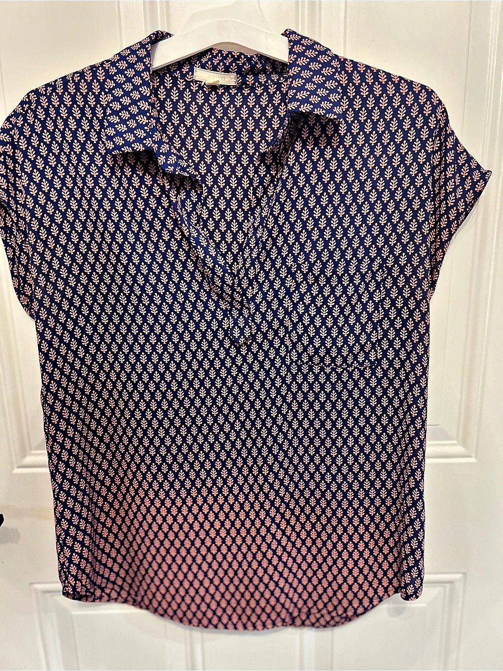 Plane Printed Short Sleeve Blouse in Blue & Orange